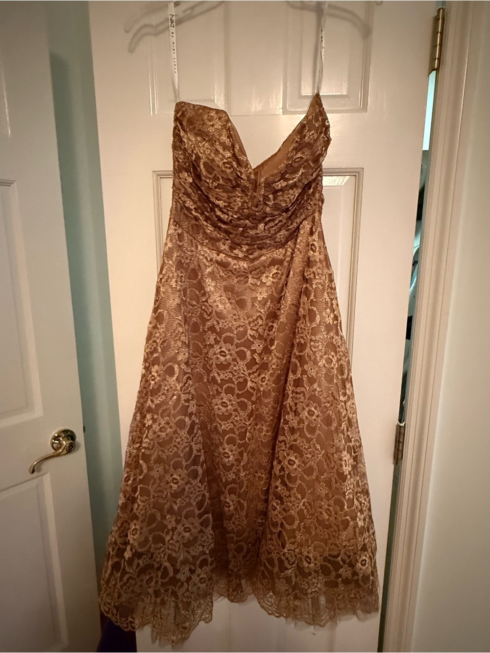 Strapless Lace A-Line Dress in Gold